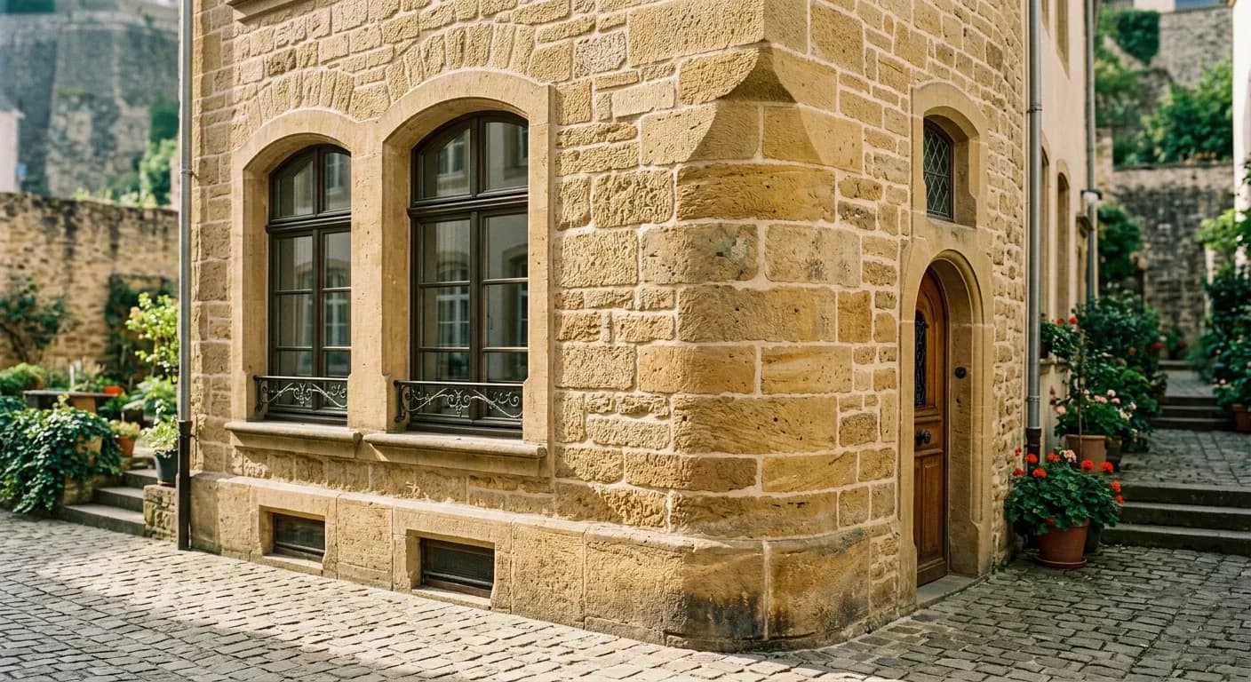 Façade restaurée en grès du Luxembourg par Wagner Façades